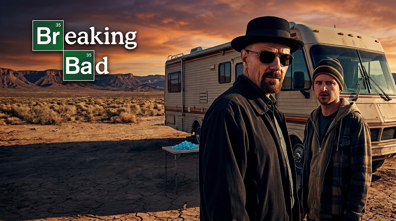 Breaking Bad All Seasons poster featuring Walter White and Jesse Pinkman